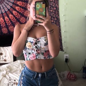 Flowered Lace Up Tube Top